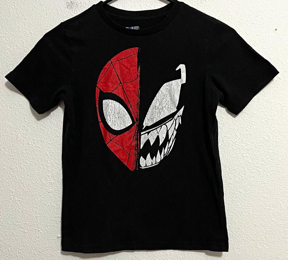 Marvel Spider-Man Venom Split Face Graphic Black Kids T-Shirt M (8) Short